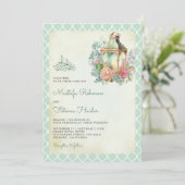 フローラ素朴ミントグリーンランタンムスリム結婚ズ 招待状 (スタンド正面)