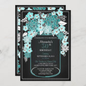 フローラ素朴メイスンジャールカルクボード誕生日4 招待状 (正面/裏面)