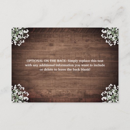 フローラ素朴メイスンジャールライツウェディングレセプション エンクロージャーカード (裏面)