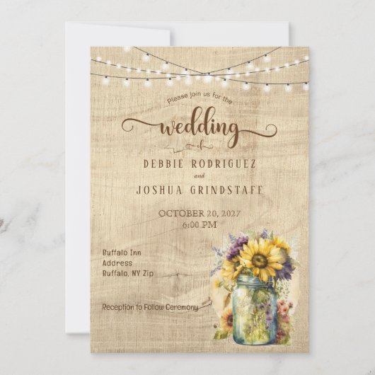 フローラ素朴メイスンジャーンオンウッド結婚式招待状 招待状 (正面)