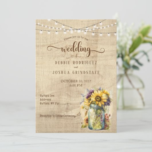 フローラ素朴メイスンジャーンオンウッド結婚式招待状 招待状 (スタンド正面)