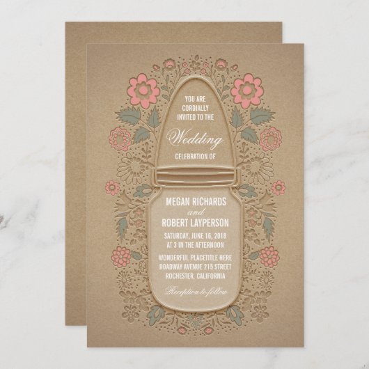 フローラ素朴メイスン結婚ジャー 招待状 (正面/裏面)