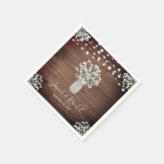 フローラ素朴メイソンの瓶とストリングラ結婚イツ スタンダードカクテルナプキン (角)