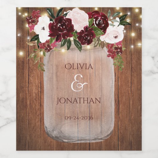 フローラ素朴メイソンの瓶の弦のラ結婚イト ワインラベル (シングルラベル)