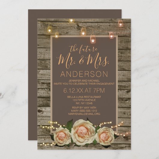 フローラ素朴メイソンのJAR文字列ライト婚約 招待状 (正面/裏面)