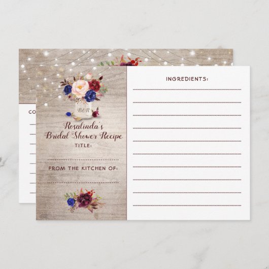 フローラ素朴メイソンジャーブライダルシャワーレシピ エンクロージャーカード (正面/裏面)