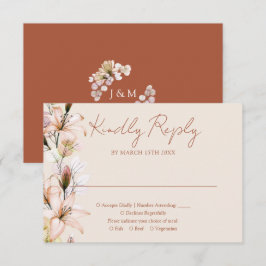 フローラ素朴モノグラムテラコッタ秋の結婚式 出欠カード