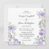 フローラ素朴ユーカリ水の色パープル結婚ズ 招待状 (正面)
