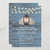 フローラ素朴ランタンダスティブルーバーンドウッドズ結婚ズ 招待状 (正面/裏面)