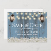 フローラ素朴ランタンダスティブルー日付を保存 案内ポストカード (正面/裏面)