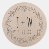 フローラ素朴リースクラフト紙モノグラム日付 ラウンドシール (正面)