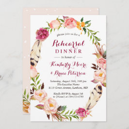 フローラ素朴リースボホ結婚のリハーサルディナー 招待状