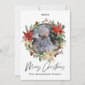 フローラ素朴リース写真メリークリスマス シーズンカード (正面)
