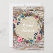 フローラ素朴リース木目ブライダルシャワー 招待状 (正面)
