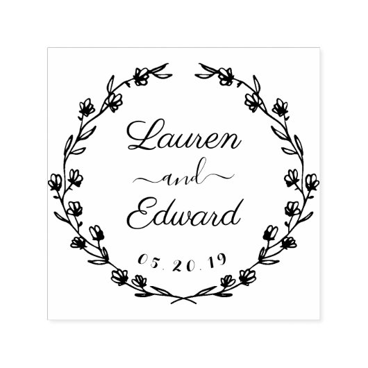 フローラ素朴リース結婚式の日付の保存 セルフインキングスタンプ (デザイン)