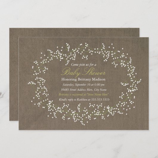 フローラ素朴リース&バーラップベビーシャワー招待状 招待状 (正面/裏面)