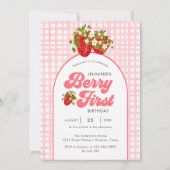 フローラ素朴レッドストロベリーファースト誕生日 招待状 (裏面)