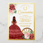 フローラ素朴レッドドレスチャロキンセアニェラ金ゴールド 箔招待状 (正面)