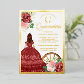 フローラ素朴レッドドレスチャロキンセアニェラ金ゴールド 箔招待状 (立ち正面)