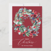 フローラ素朴レッド海軍ブルーのクリスマスリース シーズンカード (正面)