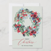 フローラ素朴レッド緑クリスマスリース シーズンカード (正面)