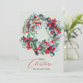 フローラ素朴レッド緑クリスマスリース シーズンカード (スタンド正面)