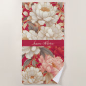 フローラ素朴ヴィンテージエレガント赤 ビーチタオル (正面)