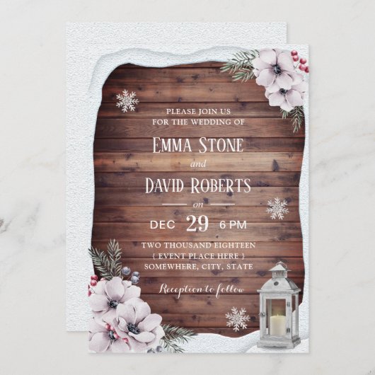 フローラ素朴ヴィンテージランタン冬の結婚式 招待状 (正面/裏面)
