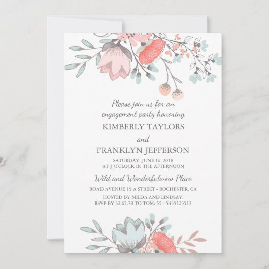 フローラ素朴ヴィンテージ婚約パーティ 招待状 (正面)