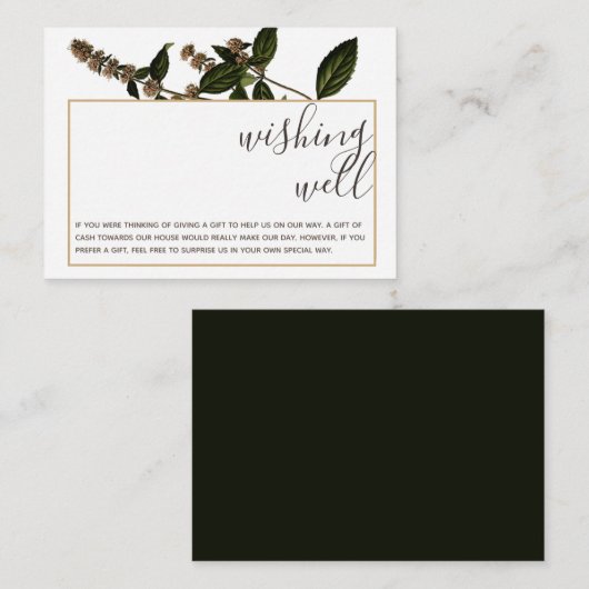 フローラ素朴ヴィンテージ金ゴールドウィングウェル結婚ズ エンクロージャーカード (正面/裏面)