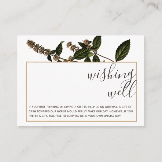 フローラ素朴ヴィンテージ金ゴールドウィングウェル結婚ズ エンクロージャーカード (正面)