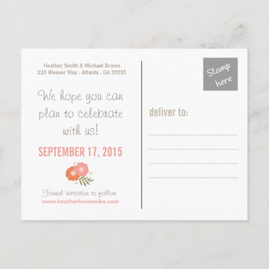 フローラ素朴写真の日付を保存 案内ポストカード (裏面)