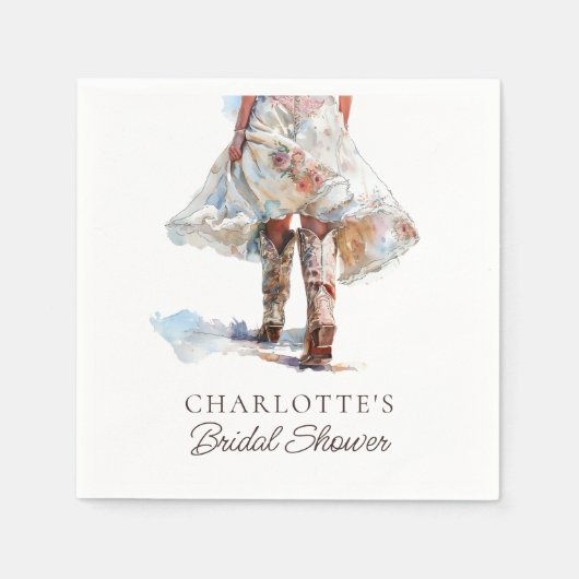 フローラ素朴女性のカーボーイブライダルシャワーナプキンス スタンダードカクテルナプキン (正面)