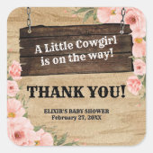 フローラ素朴女性のカーボーイブーツ赤ちゃんシャワー スクエアシール (正面)