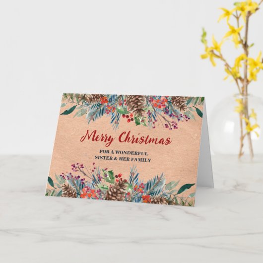 フローラ素朴姉妹と家族メリークリスマス カード (黄色い花)