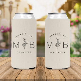 フローラ素朴幹結婚モノグラム |淡いベージュ スリム缶クーラー