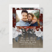 フローラ素朴木材とライト写真の保存日付 案内ポストカード (正面/裏面)