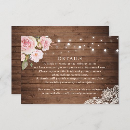 フローラ素朴木材バラString Lights詳細 招待状 (正面/裏面)