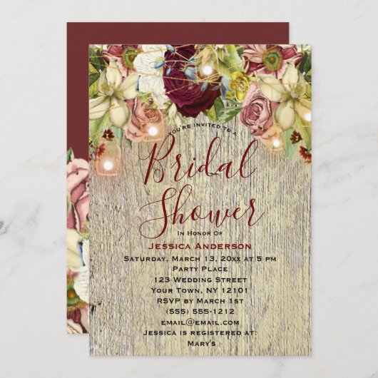 フローラ素朴植物学ブルゴーニュブライダルシャワー 招待状 (正面/裏面)