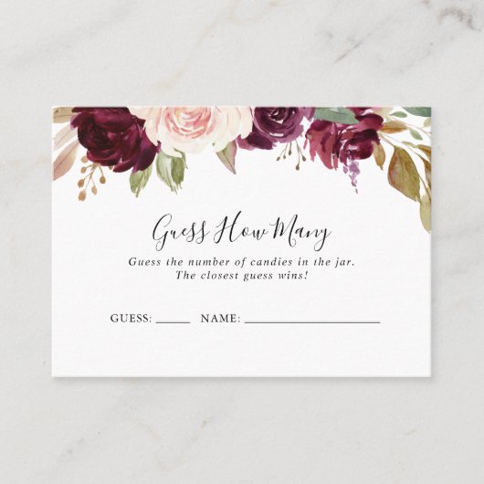 フローラ素朴植物推測ゲームのカードの数 名刺 (正面)