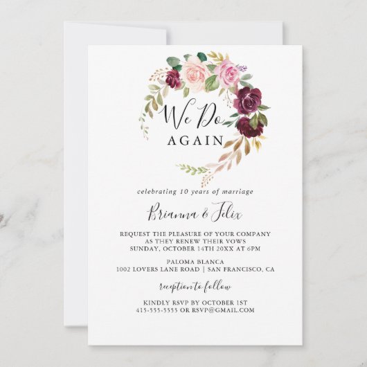 フローラ素朴植物私たちは再び誓いを更新する 招待状 (正面)