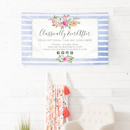 フローラ素朴水色モダンシャビーシック 横断幕 (インサイチュ)