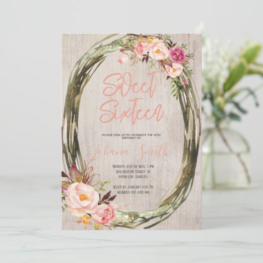 フローラ素朴牡丹16Sweet sixteen誕生日 招待状 (スタンド正面)