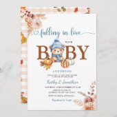 フローラ素朴秋インLove Blue Bearベビーシャワー 招待状 (正面/裏面)