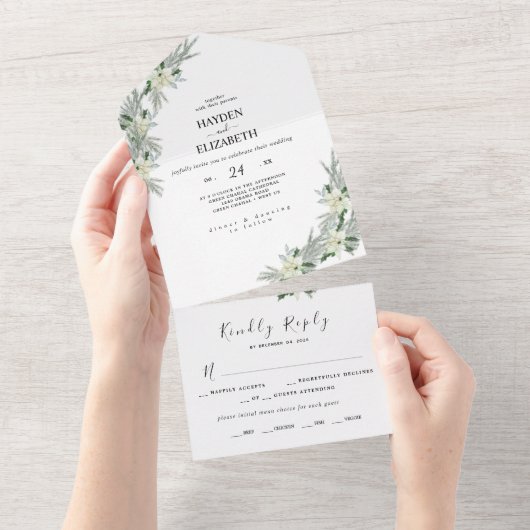 フローラ素朴秋ウィンターウェディング オールインワン招待状 (貼ってはがせる)