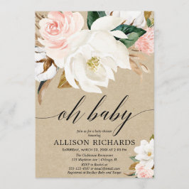 フローラ素朴秋ガールベビーシャワー、赤面ホワイト 招待状