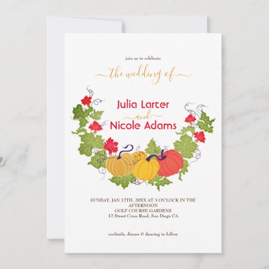 フローラ素朴秋パンプキンウッドラ結婚ンド 招待状 (正面)