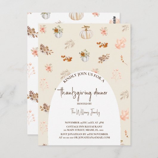 フローラ素朴秋パンプキンサンクスギビング ポストカード (正面/裏面)