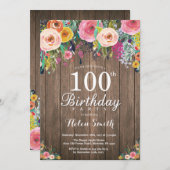 フローラ素朴第100誕生日招待状女子 招待状 (正面/裏面)