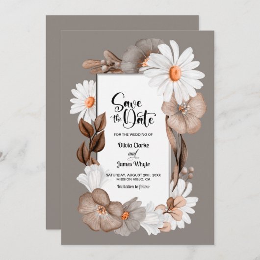 フローラ素朴結婚式の日付の保存 セーブザデート (正面/裏面)